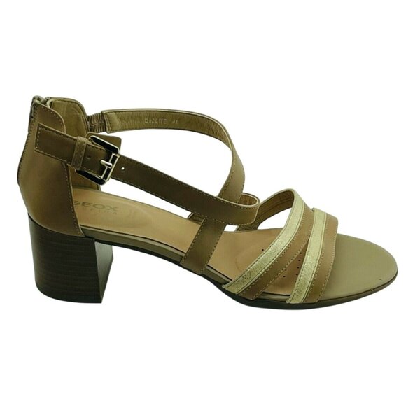 Geox Womens Leather Strappy Heeled Sandals With Back Zipper Closure Brown Size 4 - Picture 5 of 7
